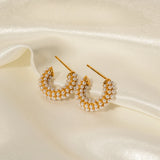 Uworld Stainless Steel Pearl Mini C Hoop Earrings for Women