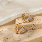 Uworld Stainless Steel Pearl Mini C Hoop Earrings for Women