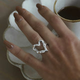 Uworld Stainless Steel Heart Ring Minimalist Metal Texture 18 K Finger Ring