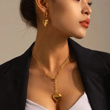 Uworld Stainless Steel Heart Pendant Chunky Choker Necklace Women
