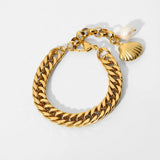 Uworld Freshwater Pearl Bracelet 18K Plated Cuban Chain Chunky Pulseras