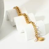 Uworld Freshwater Pearl Bracelet 18K Plated Cuban Chain Chunky Pulseras