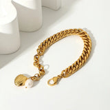 Uworld Freshwater Pearl Bracelet 18K Plated Cuban Chain Chunky Pulseras