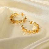 Uworld Stainless Steel Flower C-Shaped Earrings Charm 18K Jewelry