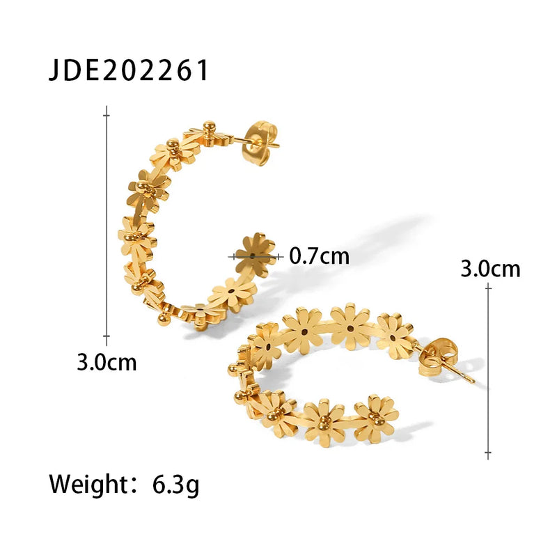 Uworld Stainless Steel Flower C-Shaped Earrings Charm 18K Jewelry