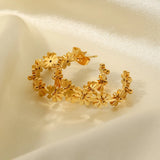 Uworld Stainless Steel Flower C-Shaped Earrings Charm 18K Jewelry