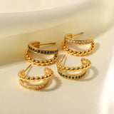 Uworld Two Layer Beads C Shape Small Zircon Earrings
