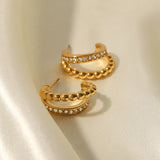 Uworld Two Layer Beads C Shape Small Zircon Earrings