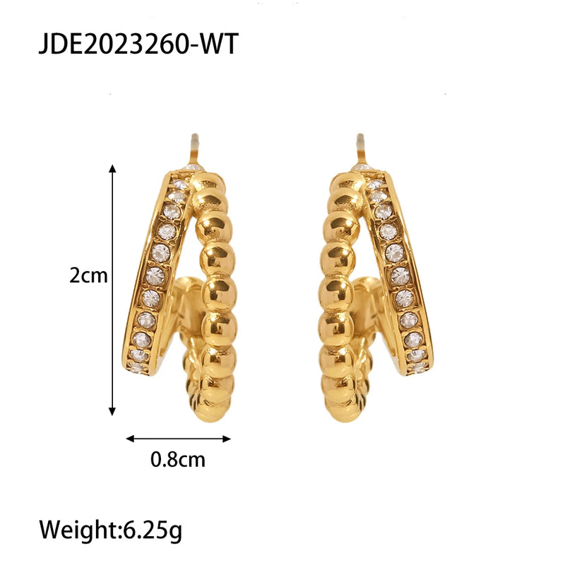 Uworld Two Layer Beads C Shape Small Zircon Earrings