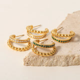 Uworld Two Layer Beads C Shape Small Zircon Earrings