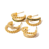 Uworld Two Layer Beads C Shape Small Zircon Earrings