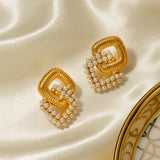 Pearl Zircon Inlaid Stainless Steel Hoop Earrings