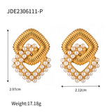 Pearl Zircon Inlaid Stainless Steel Hoop Earrings