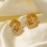 Pearl Zircon Inlaid Stainless Steel Hoop Earrings