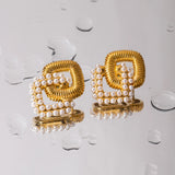 Pearl Zircon Inlaid Stainless Steel Hoop Earrings