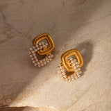 Pearl Zircon Inlaid Stainless Steel Hoop Earrings