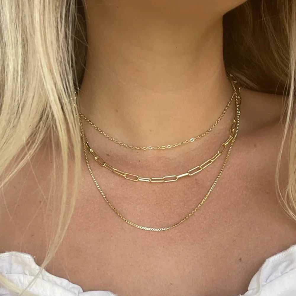 Uworld Paperclip Box Chain Layered Necklace Triple Layer Necklace