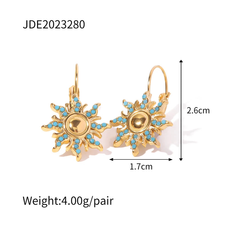 Vintage Sun Moon Hoop Earrings 18K Plated Asymmetry Earrings