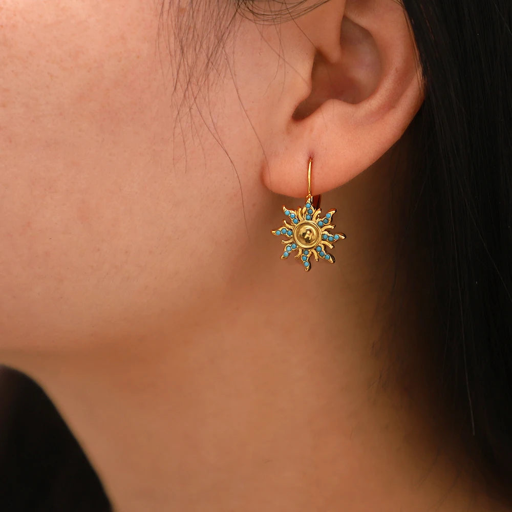 Vintage Sun Moon Hoop Earrings 18K Plated Asymmetry Earrings