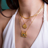 Uworld Waterproof Necklace & Earrings Set Cubic Zirconia Malachite Eye Pendant