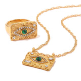 Uworld Waterproof Necklace & Earrings Set Cubic Zirconia Malachite Eye Pendant