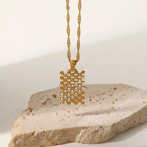 Uworld Mini Pearl Mesh Rectangle Pendant Necklace