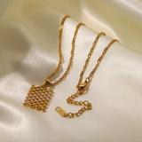 Uworld Mini Pearl Mesh Rectangle Pendant Necklace