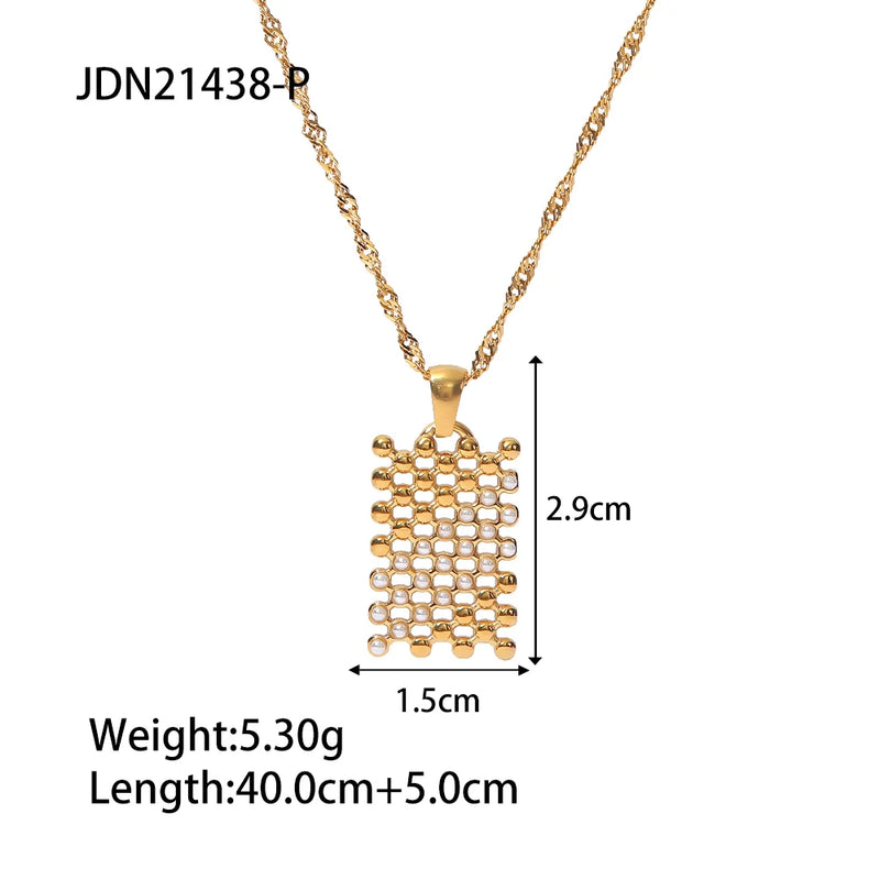 Uworld Mini Pearl Mesh Rectangle Pendant Necklace