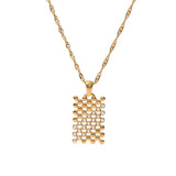 Uworld Mini Pearl Mesh Rectangle Pendant Necklace