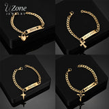 Uzone Name Cross Heart Bracelet Stainless Steel Personalized Jewelry