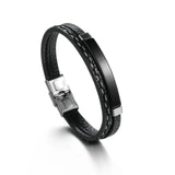 Personalized Stainless Steel Leather Bracelet - Custom Engraved Name & Date