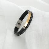 Personalized Stainless Steel Leather Bracelet - Custom Engraved Name & Date