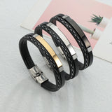 Personalized Stainless Steel Leather Bracelet - Custom Engraved Name & Date