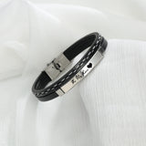 Personalized Stainless Steel Leather Bracelet - Custom Engraved Name & Date