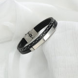 Personalized Stainless Steel Leather Bracelet - Custom Engraved Name & Date