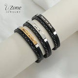 Personalized Stainless Steel Leather Bracelet - Custom Engraved Name & Date