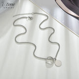 Uzone Stainless Steel Round Pendant Necklace for Women