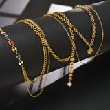 Uzone Beaded Chain Stone Pendant Necklace Christmas Accessories Jewelry Gift