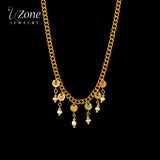 Uzone Beaded Chain Stone Pendant Necklace Christmas Accessories Jewelry Gift