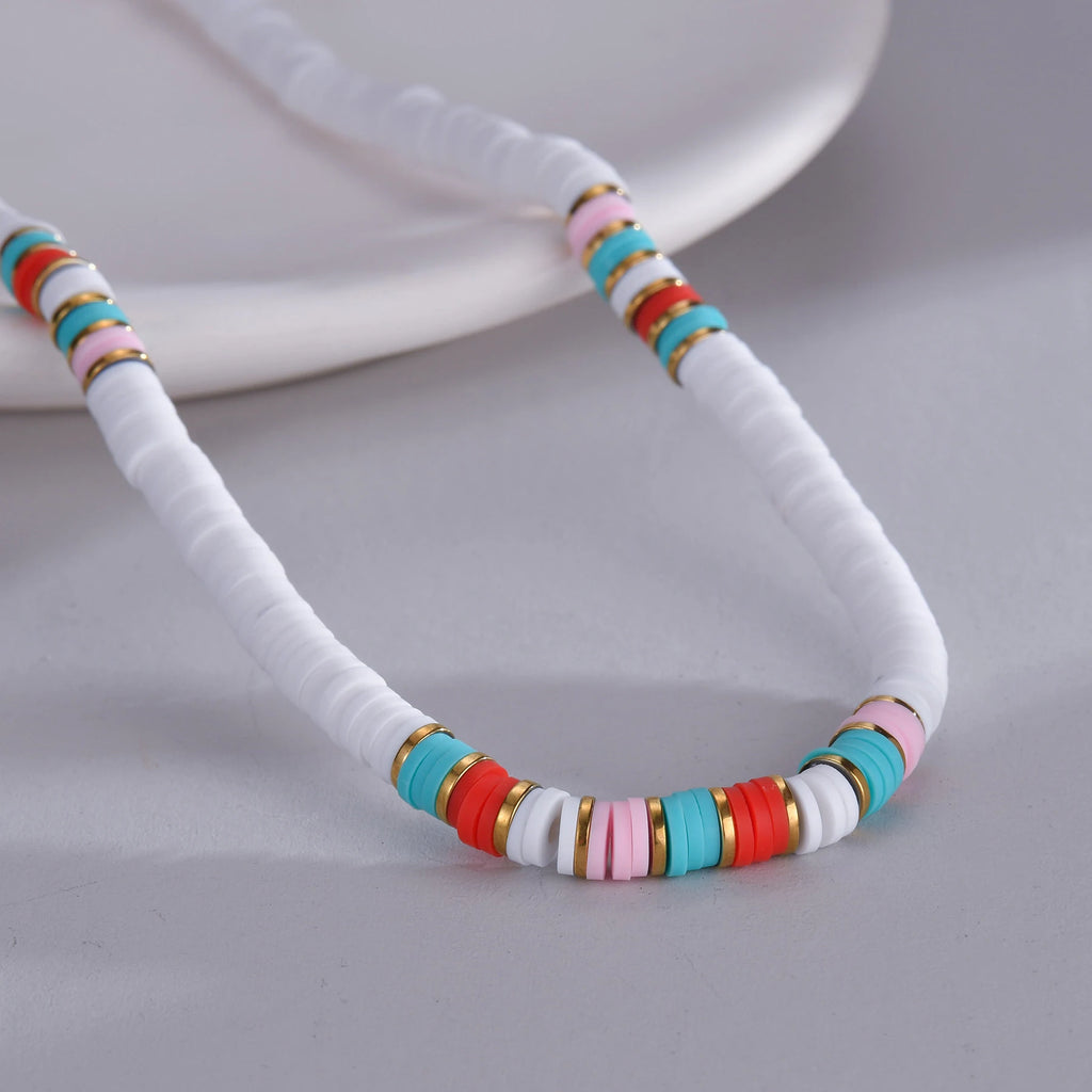 Uzone Colorful Polymer Clay Necklaces Stainless Steel Chain Christmas Gift