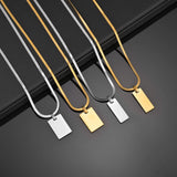 Uzone Engrave Square Pendant Necklaces Name Date Blade Chain Stainless Steel