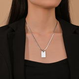 Uzone Engrave Square Pendant Necklaces Name Date Blade Chain Stainless Steel