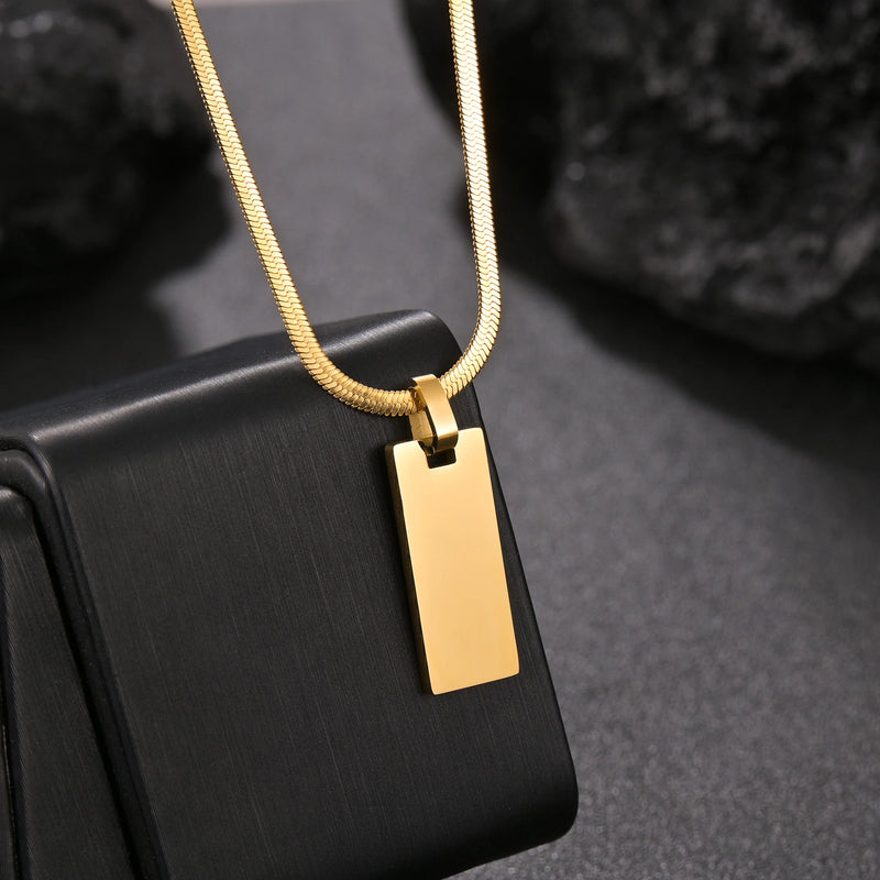 Uzone Engrave Square Pendant Necklaces Name Date Blade Chain Stainless Steel
