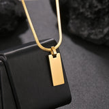 Uzone Engrave Square Pendant Necklaces Name Date Blade Chain Stainless Steel