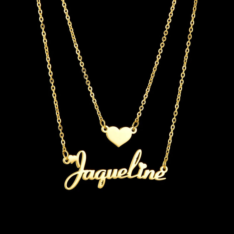 Uzone Personalized Name Necklace Stainless Steel Chain Zircon Heart Pendant