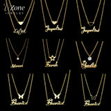 Uzone Personalized Name Necklace Stainless Steel Chain Zircon Heart Pendant