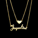 Uzone Personalized Name Necklace Stainless Steel Chain Zircon Heart Pendant