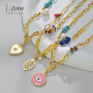 Uzone Star Heart Eye Pendant Necklace Women Stainless Steel Charm