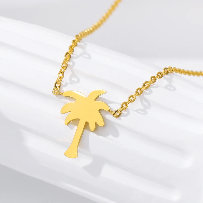 10PCS Stainless Steel Palm Tree Pendant Necklace Women Gift