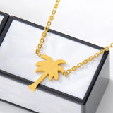 10PCS Stainless Steel Palm Tree Pendant Necklace Women Gift